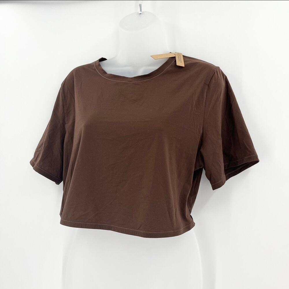 SKIMS Fits Everybody Super Cropped T-Shirt Cocoa Stretch Pullover Lounge 4X NEW - Picture 4 of 8